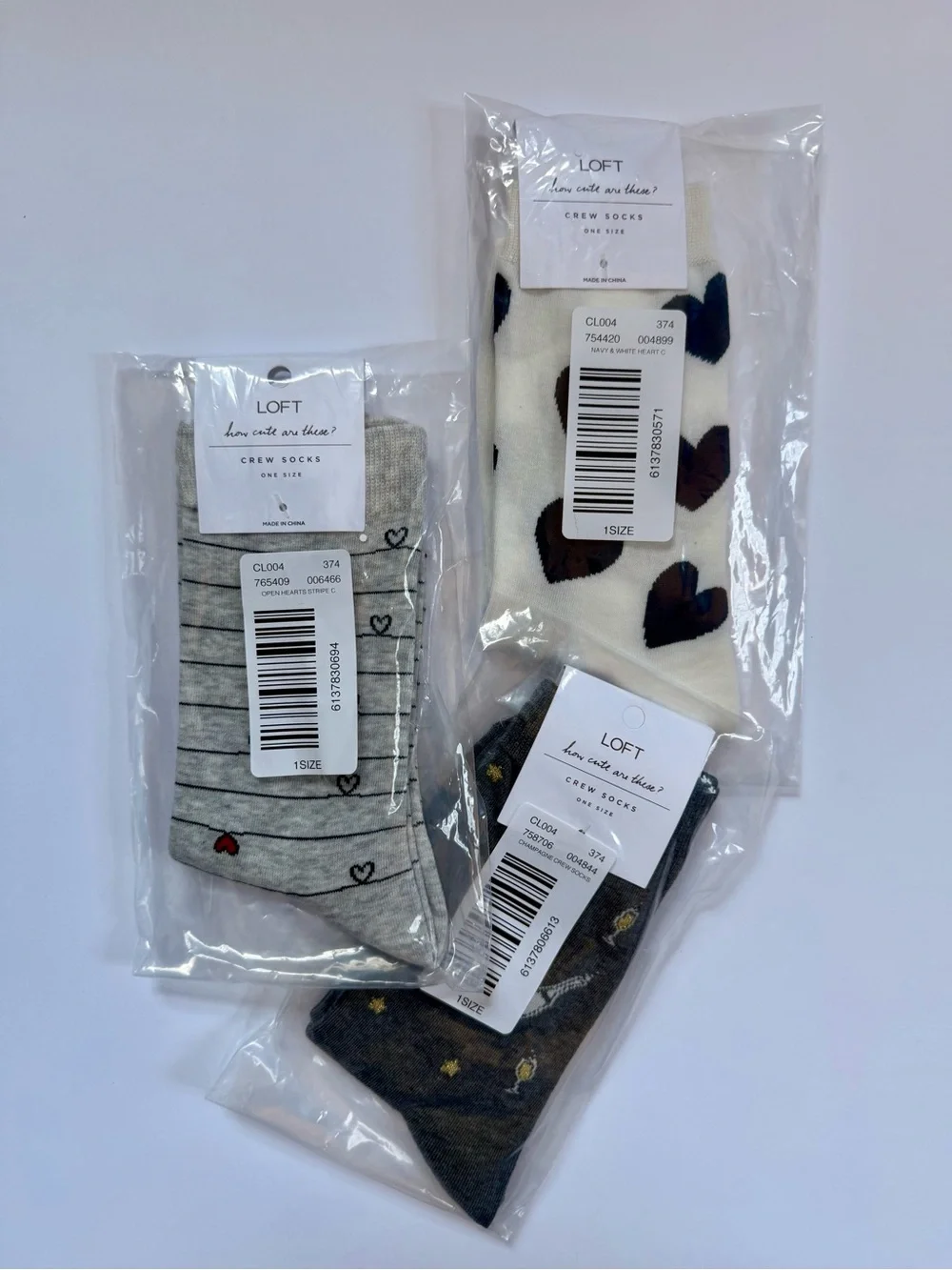NWT LOFT 3-Pair Novelty Socks Hearts & Champagne Bundle MSRP $36
